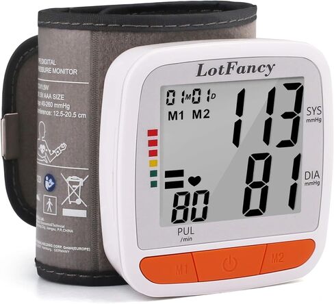 LotFancy Wrist Blood Pressure Monitor, Adjustable Cuff (4.9"-8.1"), 2 Users, 180 Reading Memory, Automatic Digital BP Monitor with Irregular Heartbeat Detector in Saudi Arabia