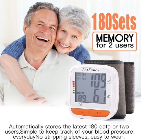 LotFancy Wrist Blood Pressure Monitor, Adjustable Cuff (4.9"-8.1"), 2 Users, 180 Reading Memory, Automatic Digital BP Monitor with Irregular Heartbeat Detector in Saudi Arabia