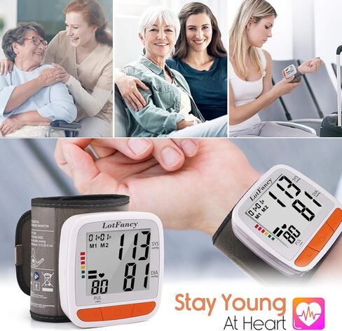 LotFancy Wrist Blood Pressure Monitor, Adjustable Cuff (4.9"-8.1"), 2 Users, 180 Reading Memory, Automatic Digital BP Monitor with Irregular Heartbeat Detector in Saudi Arabia