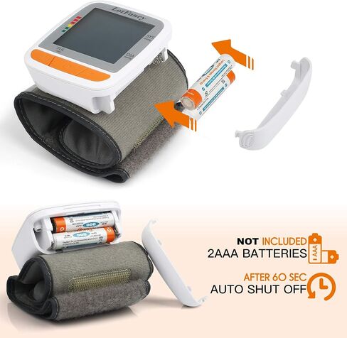 LotFancy Wrist Blood Pressure Monitor, Adjustable Cuff (4.9"-8.1"), 2 Users, 180 Reading Memory, Automatic Digital BP Monitor with Irregular Heartbeat Detector in Saudi Arabia