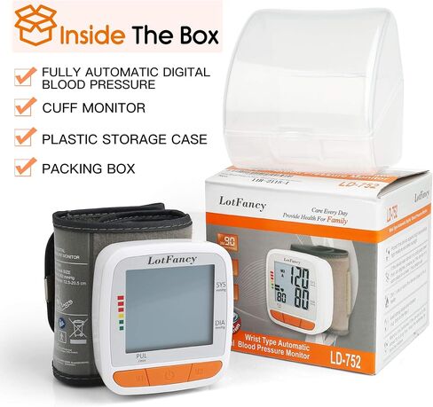 LotFancy Wrist Blood Pressure Monitor, Adjustable Cuff (4.9"-8.1"), 2 Users, 180 Reading Memory, Automatic Digital BP Monitor with Irregular Heartbeat Detector in Saudi Arabia