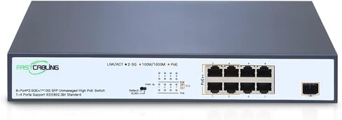 محول FASTCABLING 8 منافذ 2.5G PoE++ مع وصلة 10G Uplink، 8×100/1000M/2.5G RJ45 Ports، 90W/30W High Power PoE، 240W، 10G SFP+ Uplink، التوصيل والتشغيل، سطح المكتب/التثبيت على الحائط in Kuwait