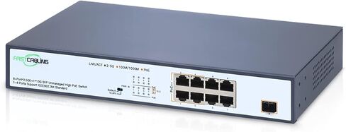 محول FASTCABLING 8 منافذ 2.5G PoE++ مع وصلة 10G Uplink، 8×100/1000M/2.5G RJ45 Ports، 90W/30W High Power PoE، 240W، 10G SFP+ Uplink، التوصيل والتشغيل، سطح المكتب/التثبيت على الحائط in Kuwait