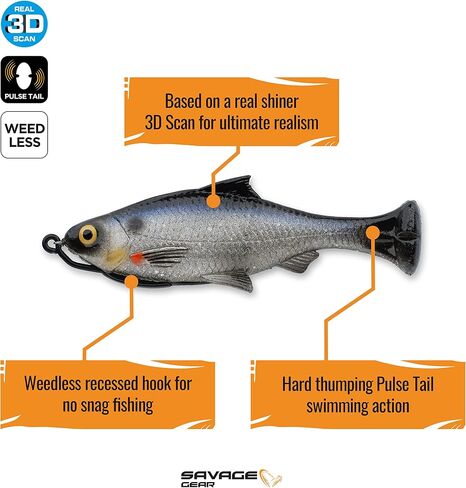 طعم صيد السمك الفضفاض من Savage Gear Pulse Tail Shiner، 3/4 أونصة، ظل، ملامح وحركة واقعية، بناء متين، يتضمن خطاف صيد ثقيل الوزن، تصميم خالٍ من العوائق بنسبة 100% in Saudi Arabia