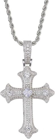 Gothic Iced Out Diamond Jesus Cross Necklace with 20" Stainless Steel Rope Chain, 14K Gold Plated Pendant Religious Faith Cross Jewelry Gifts, Underground Hip-Hop Jewelry for Men Women in Saudi Arabia