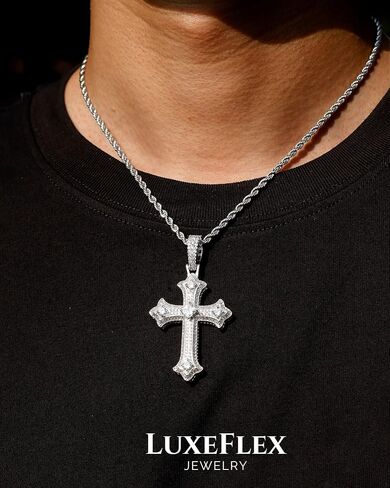 Gothic Iced Out Diamond Jesus Cross Necklace with 20" Stainless Steel Rope Chain, 14K Gold Plated Pendant Religious Faith Cross Jewelry Gifts, Underground Hip-Hop Jewelry for Men Women in Saudi Arabia
