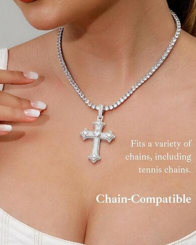 Gothic Iced Out Diamond Jesus Cross Necklace with 20" Stainless Steel Rope Chain, 14K Gold Plated Pendant Religious Faith Cross Jewelry Gifts, Underground Hip-Hop Jewelry for Men Women in Saudi Arabia