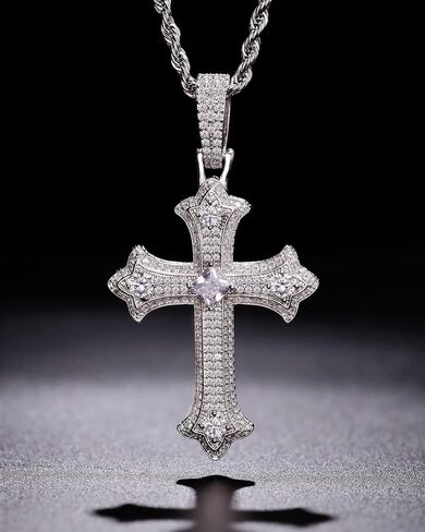 Gothic Iced Out Diamond Jesus Cross Necklace with 20" Stainless Steel Rope Chain, 14K Gold Plated Pendant Religious Faith Cross Jewelry Gifts, Underground Hip-Hop Jewelry for Men Women in Saudi Arabia
