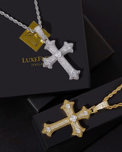 Gothic Iced Out Diamond Jesus Cross Necklace with 20" Stainless Steel Rope Chain, 14K Gold Plated Pendant Religious Faith Cross Jewelry Gifts, Underground Hip-Hop Jewelry for Men Women in Saudi Arabia