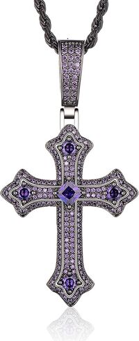 Gothic Iced Out Diamond Jesus Cross Necklace with 20" Stainless Steel Rope Chain, 14K Gold Plated Pendant Religious Faith Cross Jewelry Gifts, Underground Hip-Hop Jewelry for Men Women in Saudi Arabia