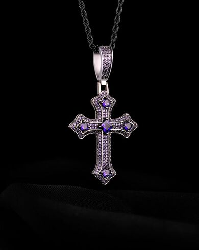 Gothic Iced Out Diamond Jesus Cross Necklace with 20" Stainless Steel Rope Chain, 14K Gold Plated Pendant Religious Faith Cross Jewelry Gifts, Underground Hip-Hop Jewelry for Men Women in Saudi Arabia