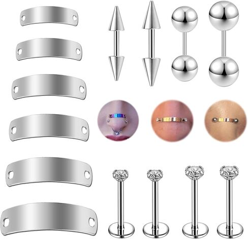 AccGin 14 قطعة 20 جرام 18 جرام من الفولاذ الجراحي عبر سلسلة حلقات الأنف العلوية للنساء، قضيب الحواجب المكعب زركونيا الأنف ترصيع سلسلة الأنف للنساء الرجال سلسلة ثقب الأنف مجوهرات ثقب الحاجب in Kuwait