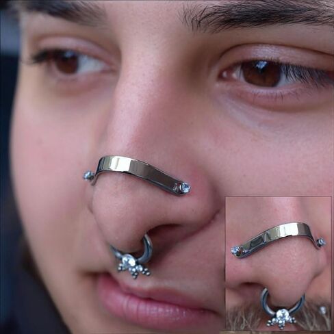 AccGin 14 قطعة 20 جرام 18 جرام من الفولاذ الجراحي عبر سلسلة حلقات الأنف العلوية للنساء، قضيب الحواجب المكعب زركونيا الأنف ترصيع سلسلة الأنف للنساء الرجال سلسلة ثقب الأنف مجوهرات ثقب الحاجب in Kuwait