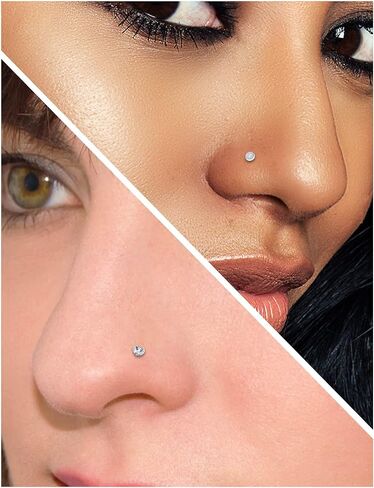 Ocptiy 20G 18G F136 Titanuim Threaded Nose Rings Studs With Flat Back Earrings Studs Hypoallergenic Implant Grade Cartilage Helix Tragus Conch Earrings Studs for Women Men Bars 6mm Diamond 3mm in Saudi Arabia