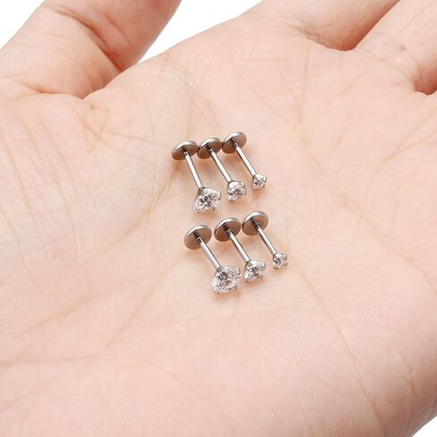 Ocptiy 20G 18G F136 Titanuim Threaded Nose Rings Studs With Flat Back Earrings Studs Hypoallergenic Implant Grade Cartilage Helix Tragus Conch Earrings Studs for Women Men Bars 6mm Diamond 3mm in Saudi Arabia