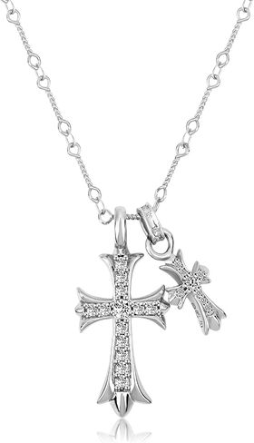 Cross Necklace 14K Gold Plated/925 Sterling Silver Double Cross Pendant CZ,Cubic Zirconia Cross Necklaces for Women Men Boy Jewelry Birthday Christmas Gifts in Saudi Arabia