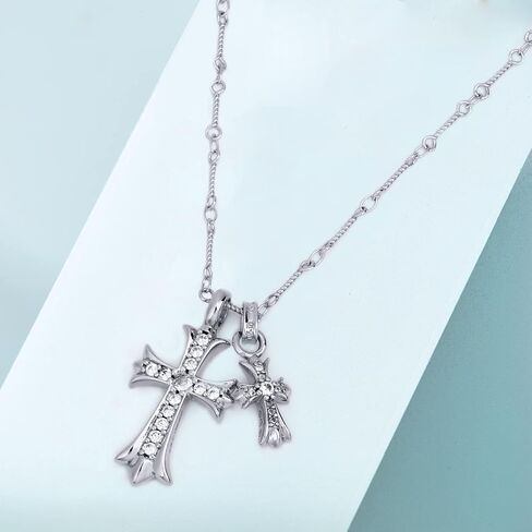 Cross Necklace 14K Gold Plated/925 Sterling Silver Double Cross Pendant CZ,Cubic Zirconia Cross Necklaces for Women Men Boy Jewelry Birthday Christmas Gifts in Saudi Arabia