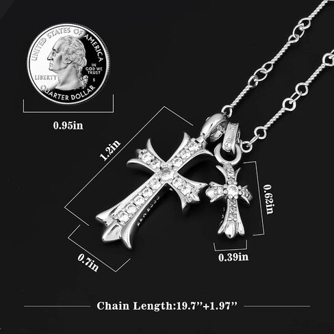 Cross Necklace 14K Gold Plated/925 Sterling Silver Double Cross Pendant CZ,Cubic Zirconia Cross Necklaces for Women Men Boy Jewelry Birthday Christmas Gifts in Saudi Arabia
