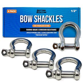 Premium Stainless Steel D-Ring Shackles, Marine Grade, 4-Pack, 1/2", 3/8", 5/16", 1/4", Mini Bow or Clevis Anchor Shackle for Boat, Sailboat, Chain, Rigging Clasp in Kuwait