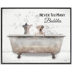 Stupell Industries Never Too Many Bubbles Quote Family Pet Dog Bath، صممه Lori Deiter Wall Art، 11 × 14، مؤطر باللون الأسود in Kuwait