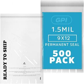 GPI - Pack of 500 14" x 20", Clear Self Seal Poly Bags - 1.5 Mil Polybags with Permanent Adhesive Strip & Suffocation Warning for Packaging T Shirts & Clothing. Perfect for Shipping Supplies with FBA in Kuwait