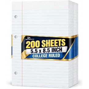 1InTheOffice College Ruled Filler Paper 5.5 x 8.5, 3 Hole Punch Filler Paper, Loose Leaf Paper, White, 200 Sheet/Pack in Kuwait