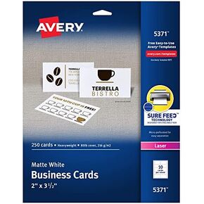 بطاقات عمل Avery قابلة للطباعة مع تقنية Sure Feed، 2 بوصة × 3.5 بوصة، بيضاء، 250 بطاقة فارغة لطابعات الليزر (05371) in Kuwait