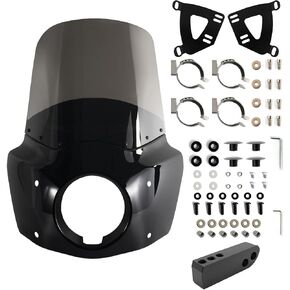 FATECIM Motorcycle 5.75" Headlight Fairing Cover with 15" Smoke Windshield & 48-58mm Mounting Kit For 2006-2017 Harley Dyna Low Rider Softail Street Bob Super Glide in Kuwait