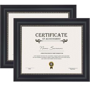 Diploma Frame with HD Tempered Glass, Display 8.5 x 11 with Black Over Gold Double Mat or 11x14 Document without Mat, Tabletop & Wall Mount (set of 2), Chestnut 8.5 by 11 Certificate Frame in Kuwait