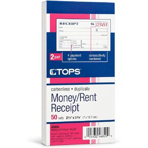 كتاب إيصالات الأموال من TOPS، جزأين، بدون كربون، 2 5/8 × 5 3/8 بوصة، 50 ورقة، أبيض وكناري، (46820) in Kuwait