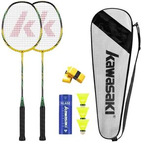 Kawasaki Badminton Set Professional Graphite Badminton Racket Lightweight & high Performance for Sports, Training and Entertainment Including 3 Badminton shuttlecocks & 2 overgrips & Carrying Bag in Kuwait