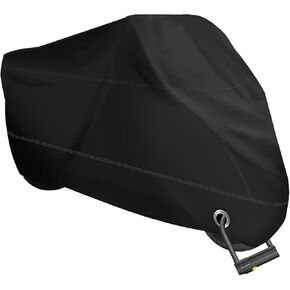 XYZCTEM Motorcycle Cover -Waterproof Outdoor Storage Bag,Made of Heavy Duty Material, Fits up to 87" Harley Davison and All Motors(Black& Lockholes& Professional Windproof Strap) in Kuwait