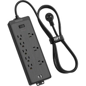 25 ft Extension Cord Flat Plug, NTONPOWER 8 Outlet Surge Protector Power Strip with USB Ports, 1080 Joules, 15A Circuit Breaker, Wall Mount for Home Office Workshop or Garage, ETL Listed, White in Kuwait