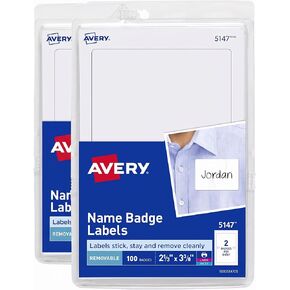 شارات أسماء ذاتية اللصق قابلة للطباعة من Avery 5147، 2 1/3 × 3 3/8، أبيض، 100/عبوة in Kuwait