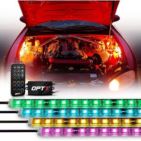 طقم إضاءة LED OPT7 Aura Engine Bay RGB مع جهاز تحكم عن بعد، 4 قطع 24 بوصة تحت غطاء محرك السيارة، وضع متعدد الألوان، أضواء نيون خارجية قديمة لشاحنة السيارة RV SUV in Kuwait