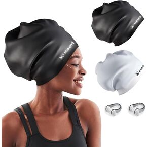 Keary Extra Large Swim Cap for Braids and Dreadlocks Extensions Weaves Long Hair, Waterproof Silicone Cover Ear Bath Pool Shower Swimming Cap for Adult Youth to Keep Hair Dry, Easy to Put On and Off in Kuwait