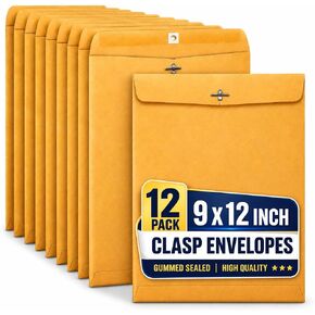 1InTheOffice Manilla Envelopes, Brown Clasp Envelopes 9x12, Moisture-Activated Glue Adhesive Catalog Envelopes for Filing, Storing, Mailing Documents 9"L x 12"H, (12/Pack) in Kuwait