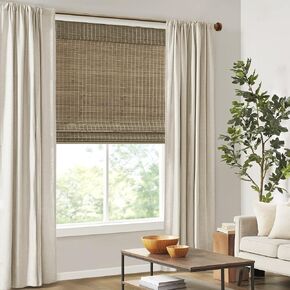 Madison Park Eastfield 100% Bamboo Cordless Roman Shades-Woven Wooden Privacy Panel, Light Filtering Easy Installation Window Blind Treatment, Bedroom, Living Room Decor, 29" W x 64" L, Natural Ash in Kuwait