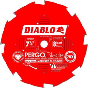 Diablo PergoBlade Saw Blade for Laminate and Wood Flooring - 7-1/4" Diameter, 8-Teeth, 5/8" Arbor, .071" Kerf, 10° Hook Angle, .051" Plate, 7900 Max RPM - D0708LF in Kuwait
