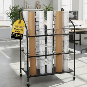 Houseables Blueprint Holder, Blueprint Storage Rack, Print Rack, Plan Holder, Poster Display Rack, Plan Rack, Blueprint Cabinet, Construction Plan Holder, Metal, 4x4" Compartments, 20 Slots, w/Wheels in Kuwait