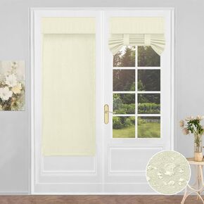 PureFit 100% Blackout French Door Curtains Blinds for Door Window Shade Patio Door Curtain Covering for Privacy Tie Up Insulated Linen-Like Front Door Cover Drapes, W12 x L40 Inch, 1 Panel, Dark Gray in Kuwait
