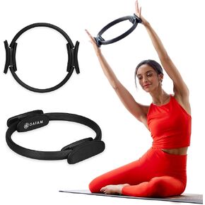 حلقة اللياقة البدنية Gaiam Pilates مقاس 15 بوصة - مقابض مبطنة بالفوم خفيفة الوزن ومتينة | معدات تمرين مقاومة مرنة لتنغيم الأذرع والفخذين/الساقين والقلب، أسود in Kuwait