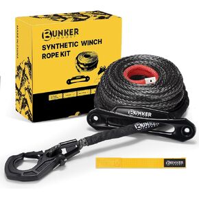 BUNKER INDUST Synthetic Winch Rope Kit,3/8" x 100' 23809LBS Winch Line Cable Replacement with Protective Sleeve+Winch Fairlead+Hook for 4WD Off Road Vehicle Jeep Truck ATV UTV SUV(Black) in Kuwait