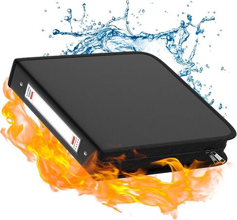 Fireproof 3 Ring Binder with Zipper, 1.5 Inch D Rings Hold up 375 Sheets of 8.5" x 11" (A4), Compatible with Clear Page Protectors, Built-in Net and Pen Holder(Black, 1 Pcs) in Kuwait