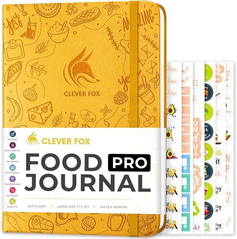 Clever Fox Food Journal Pro - مخطط النظام الغذائي والعافية للنساء والرجال - يوميات فقدان الوزن مع تعقب السعرات الحرارية - سجل الطعام لتتبع الوجبات وممارسة الرياضة وفقدان الوزن - غير مؤرخ، 7 × 10 بوصة، تركواز in Kuwait