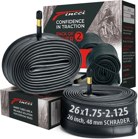 أنبوب داخلي للدراجة زوج من Fincci 26 × 1.75-2.125 بوصة 48 مم أنابيب داخلية لصمام بريستا للدراجات الجبلية MTB - الأحجام المتوافقة: 1.75/1.85 1.95/2.0/2.10/2.125 in Kuwait