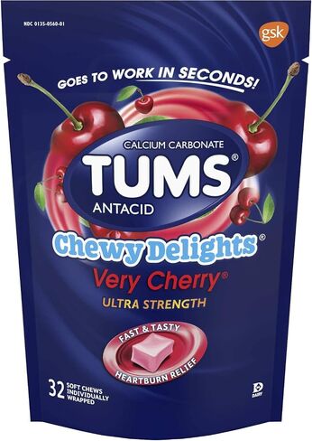 TUMS Chewy Delights Ultra Strength Antacid Soft Chews for Chewable Heartburn Relief and Acid Indigestion Relief, Very Cherry - 32 Count in Kuwait