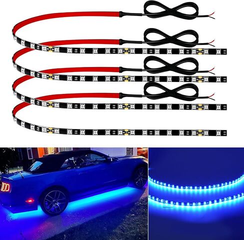 شريط إضاءة LED للسيارة مقاس 24 بوصة شريط إضاءة LED أزرق قابل للتوصيل للسيارات والقوارب البحرية وعربة الجولف والشاحنات المقاومة للماء شريط إضاءة LED 12 فولت، 4 عبوات in Kuwait