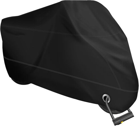 XYZCTEM Motorcycle Cover -Waterproof Outdoor Storage Bag,Made of Heavy Duty Material, Fits up to 87" Harley Davison and All Motors(Black& Lockholes& Professional Windproof Strap) in Kuwait