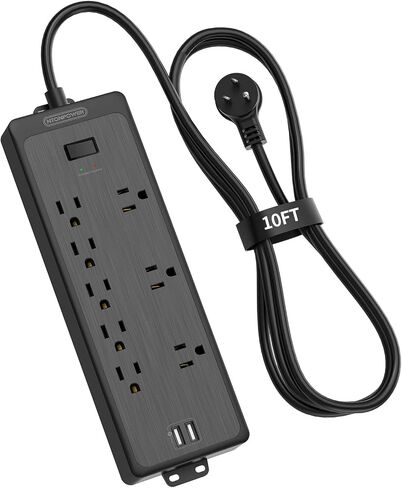 25 ft Extension Cord Flat Plug, NTONPOWER 8 Outlet Surge Protector Power Strip with USB Ports, 1080 Joules, 15A Circuit Breaker, Wall Mount for Home Office Workshop or Garage, ETL Listed, White in Kuwait